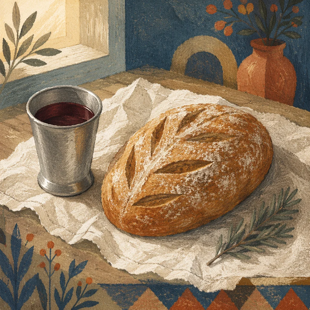 Rustic Communion Bread and Wine Still Life