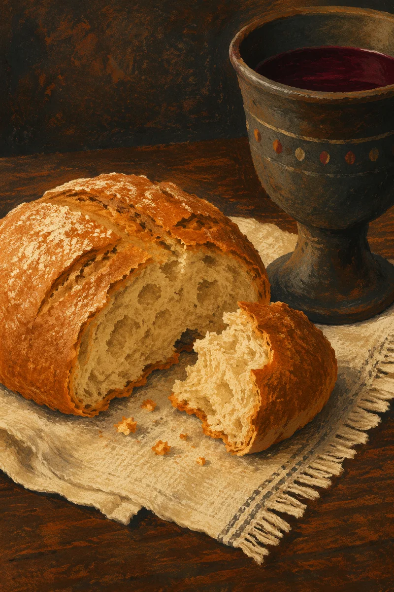 Rustic Communion Bread and Wine Still Life