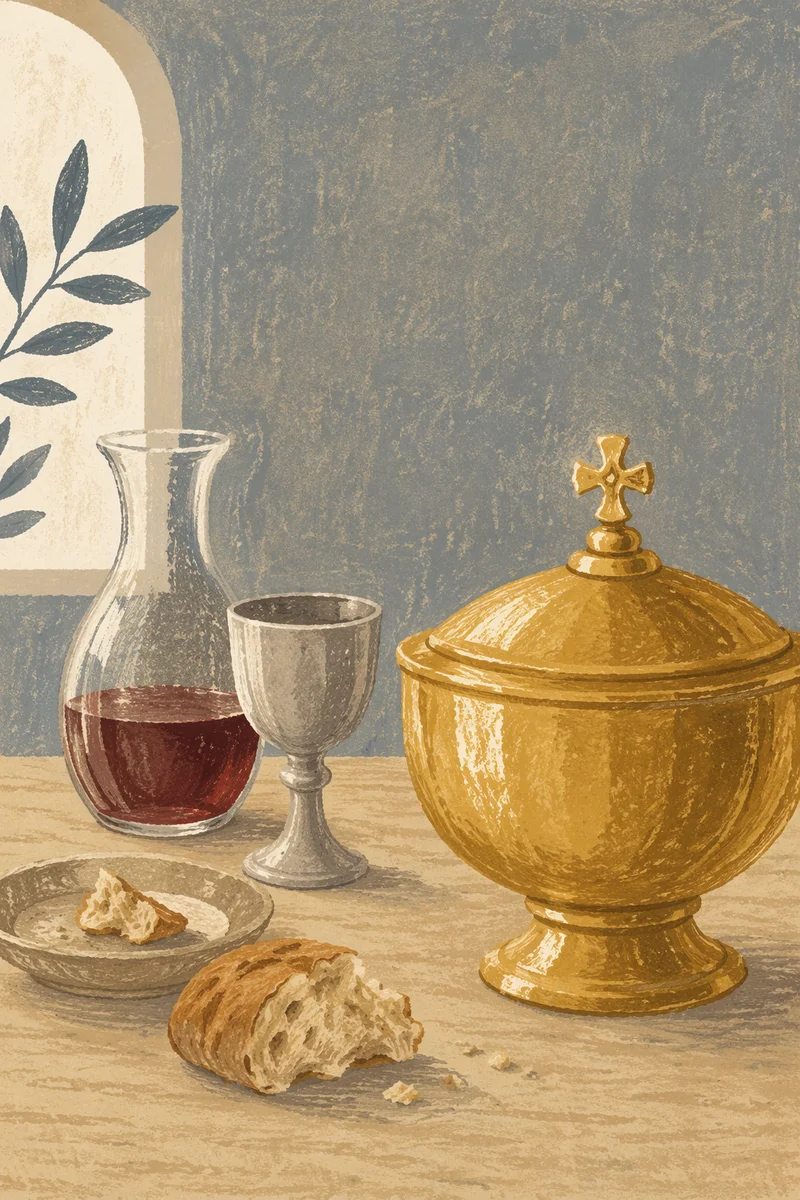 Reverent Communion Bread and Wine Still Life