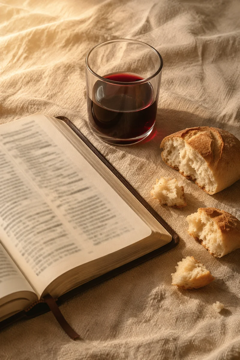 Rustic Communion Bread and Wine Still Life