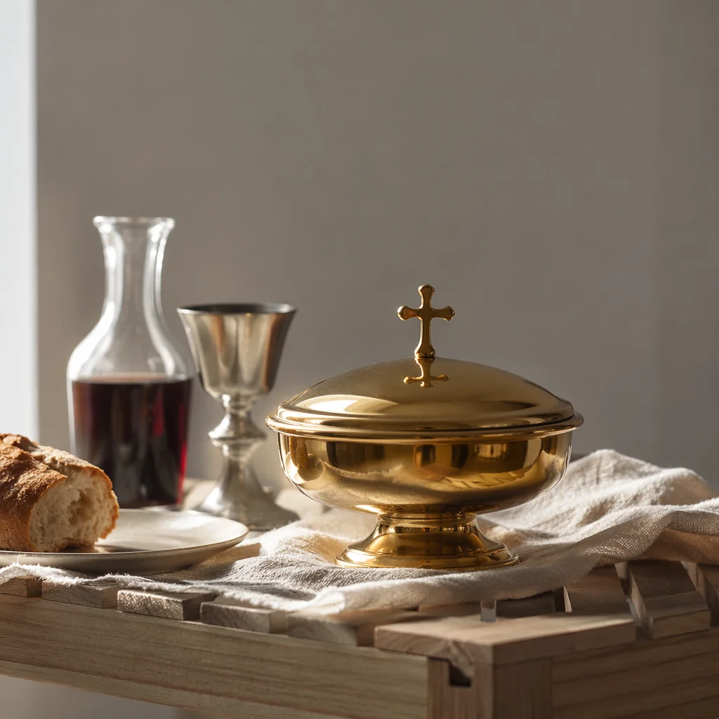 Reverent Communion Bread and Wine Still Life