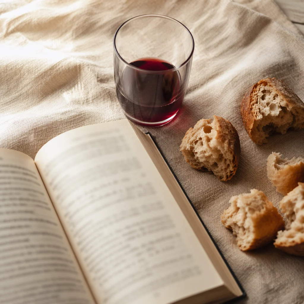 Rustic Communion Bread and Wine Still Life