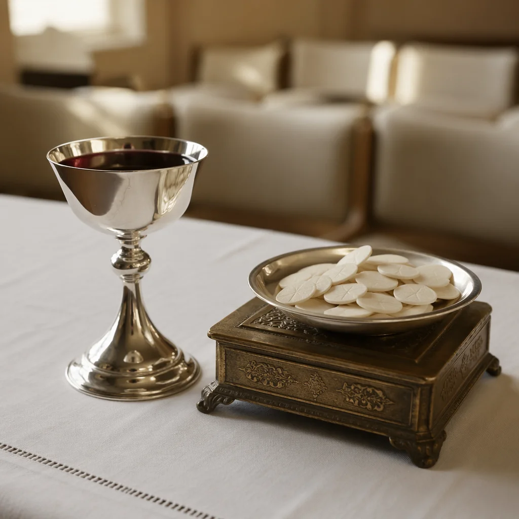 Reverent Bread and Wine Communion Still Life