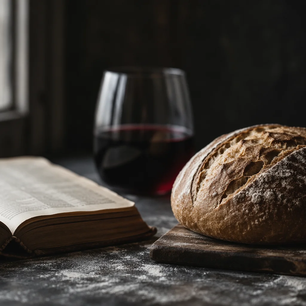 Rustic Bread and Wine Communion Still Life