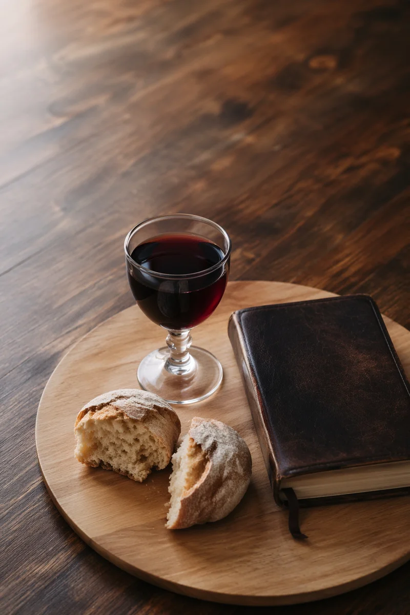 Rustic Communion Bread and Wine Still Life