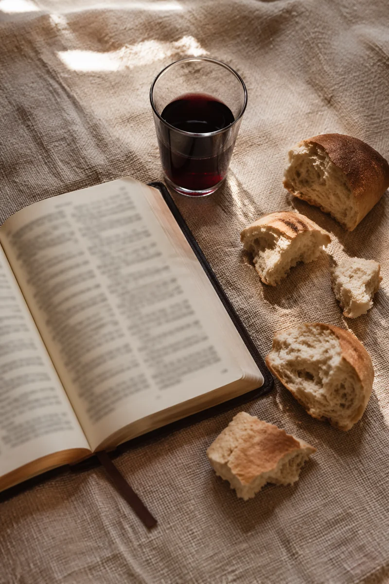 Rustic Communion Bread and Wine Still Life