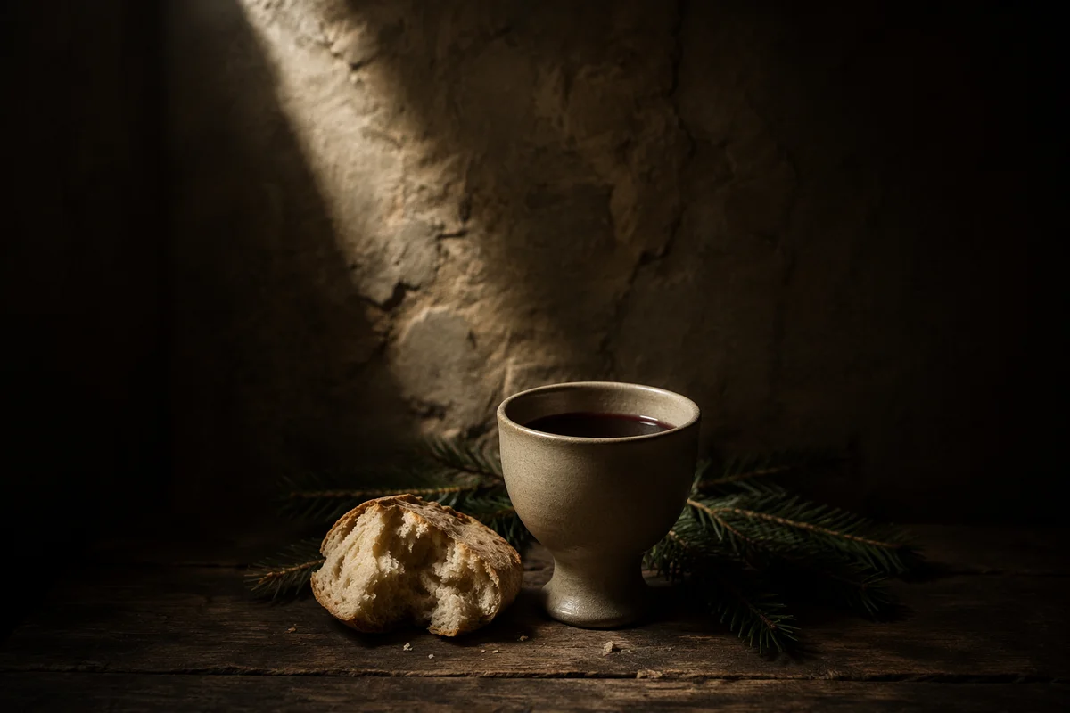 Rustic Bread and Wine Communion Still Life