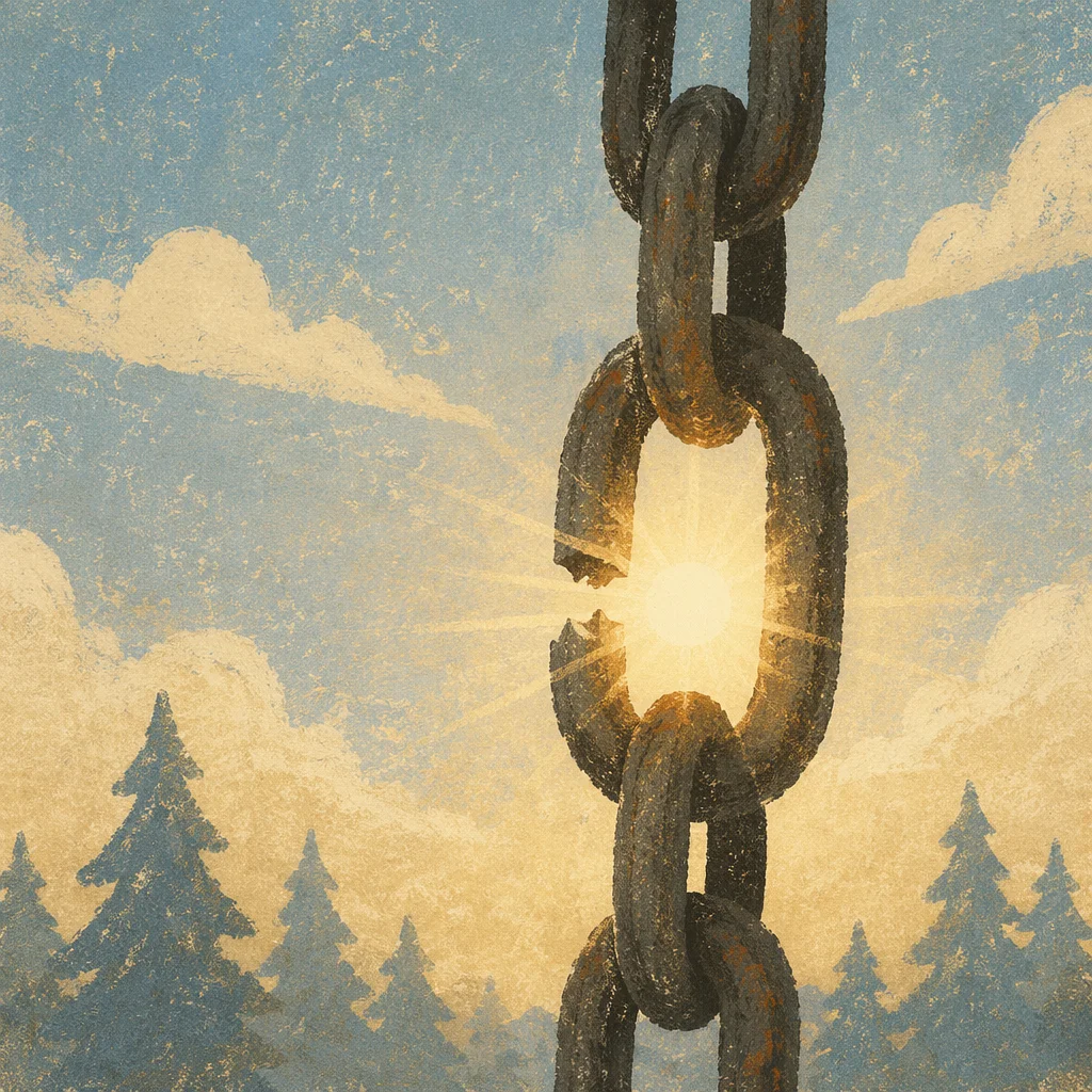 Broken Chain Freedom in Evergreen Sunlight