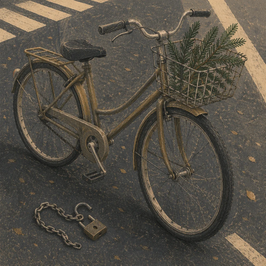 Broken Chains Beside Evergreen Bicycle