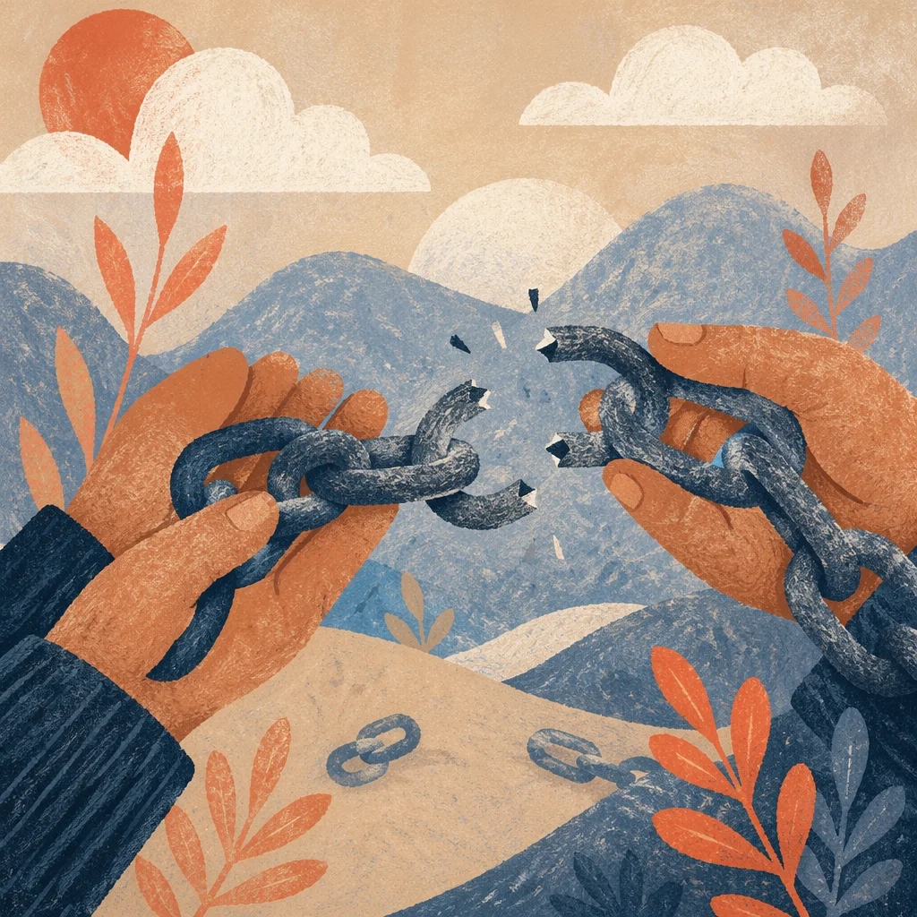 Broken Chain in Hands Symbolizing Freedom