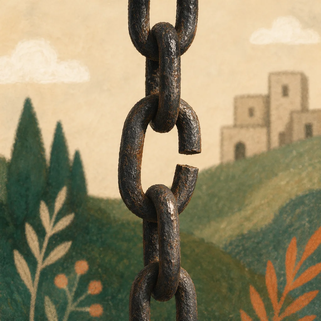 Broken Iron Chain in Evergreen Light