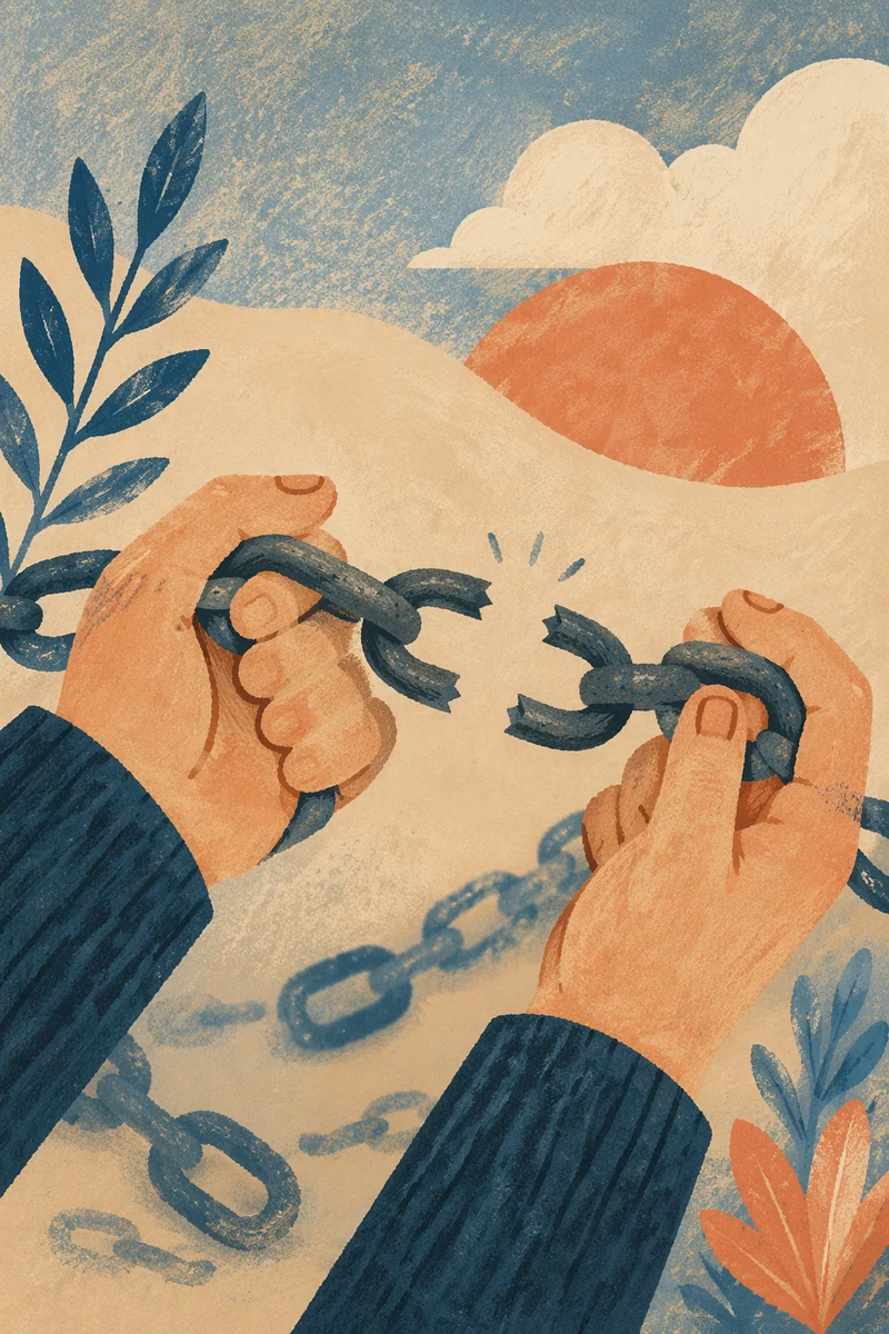 Broken Chain Held in Hands of Freedom