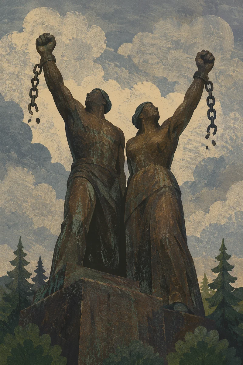 Broken Chains Freedom Monument Under Stormy Sky