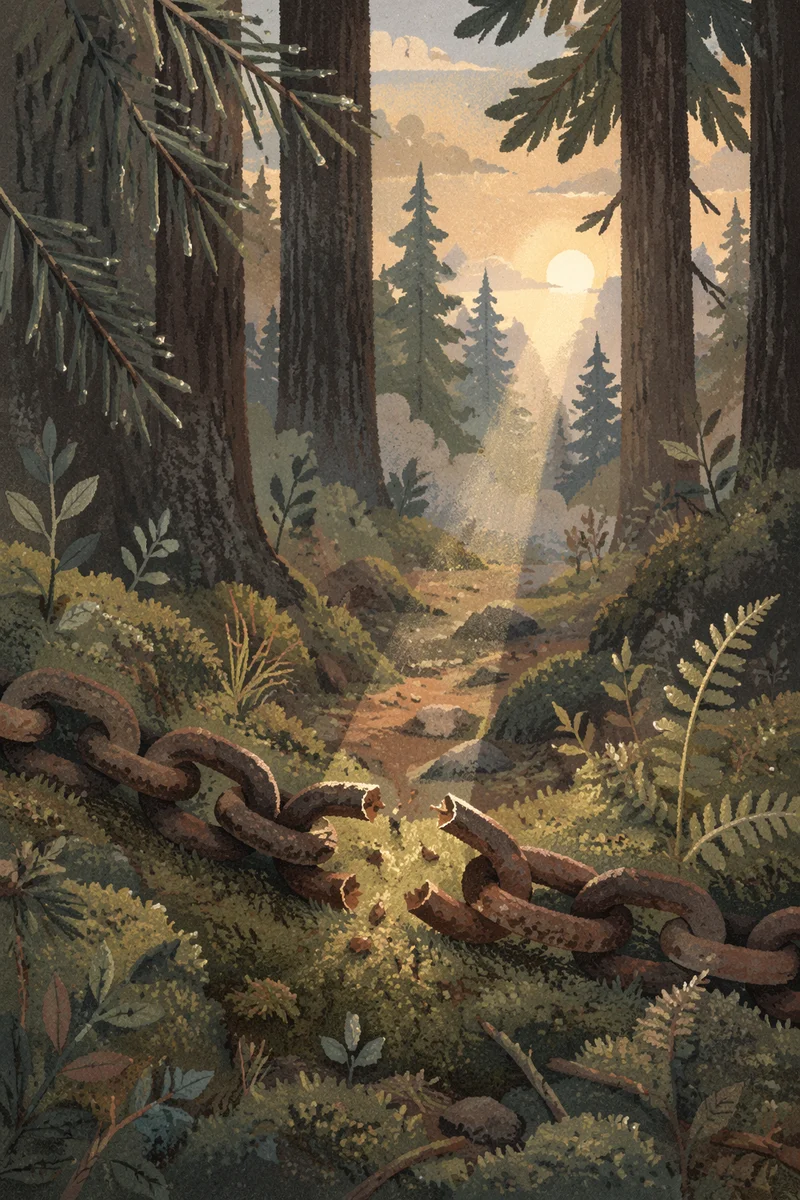 Broken Chain in Evergreen Forest Light