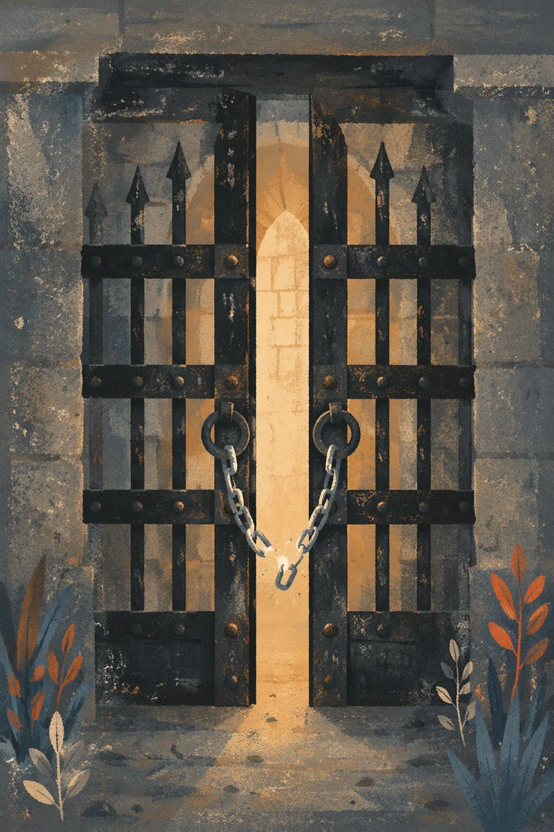 Broken Chain on Open Iron Gate