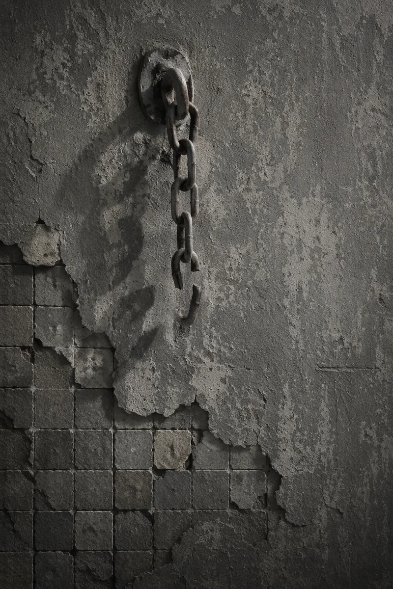 Broken Rusted Chains on Weathered Wall