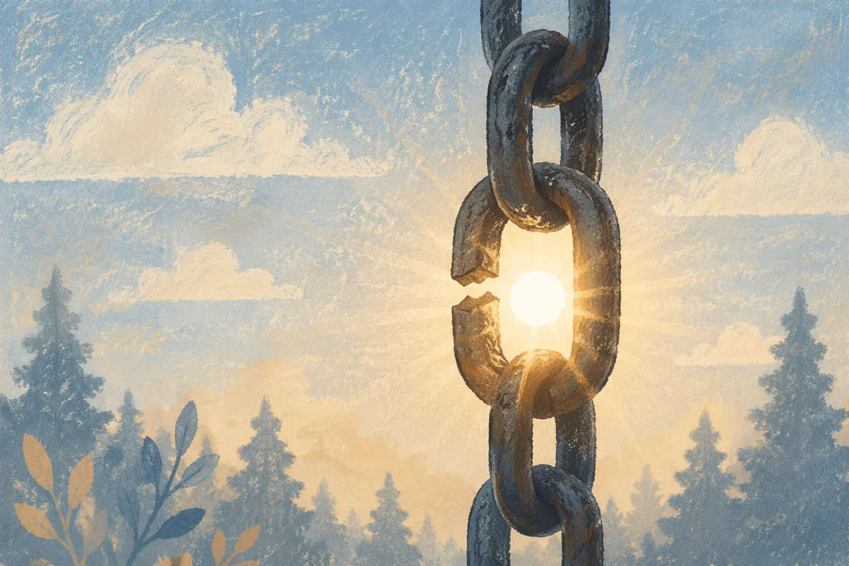Broken Chain Link in Golden Evergreen Light