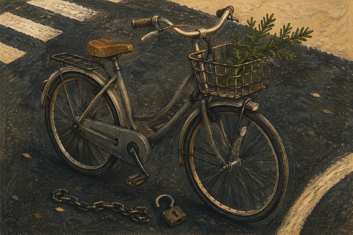 Broken Chains Beside Evergreen Bicycle