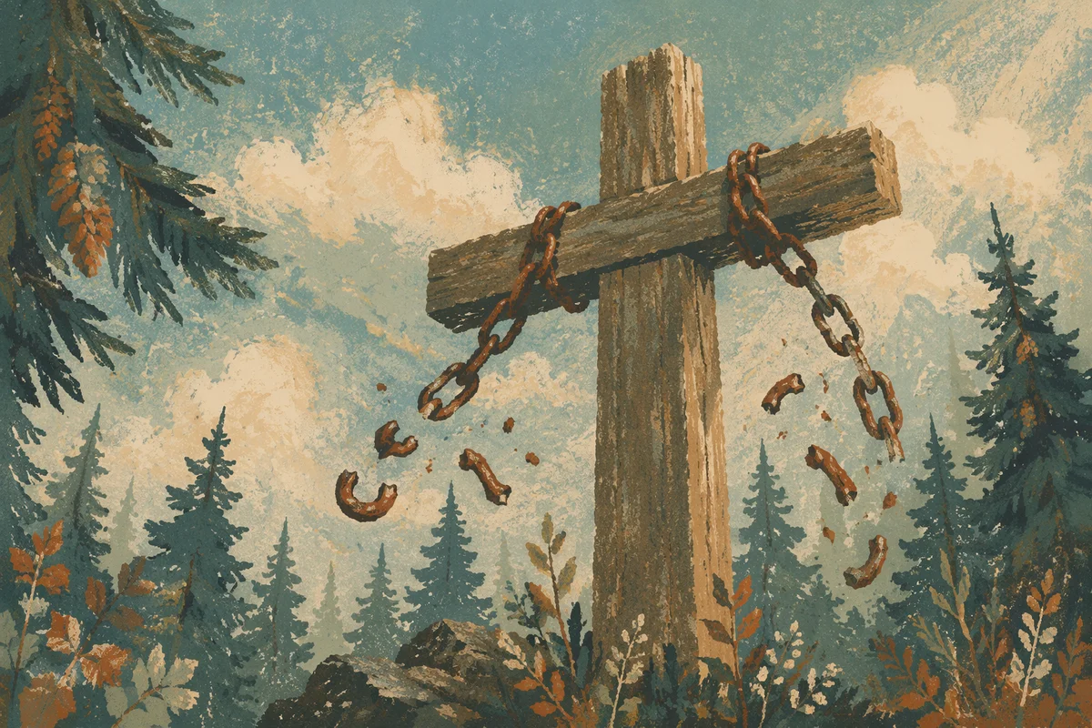 Broken Chains on Evergreen Forest Cross