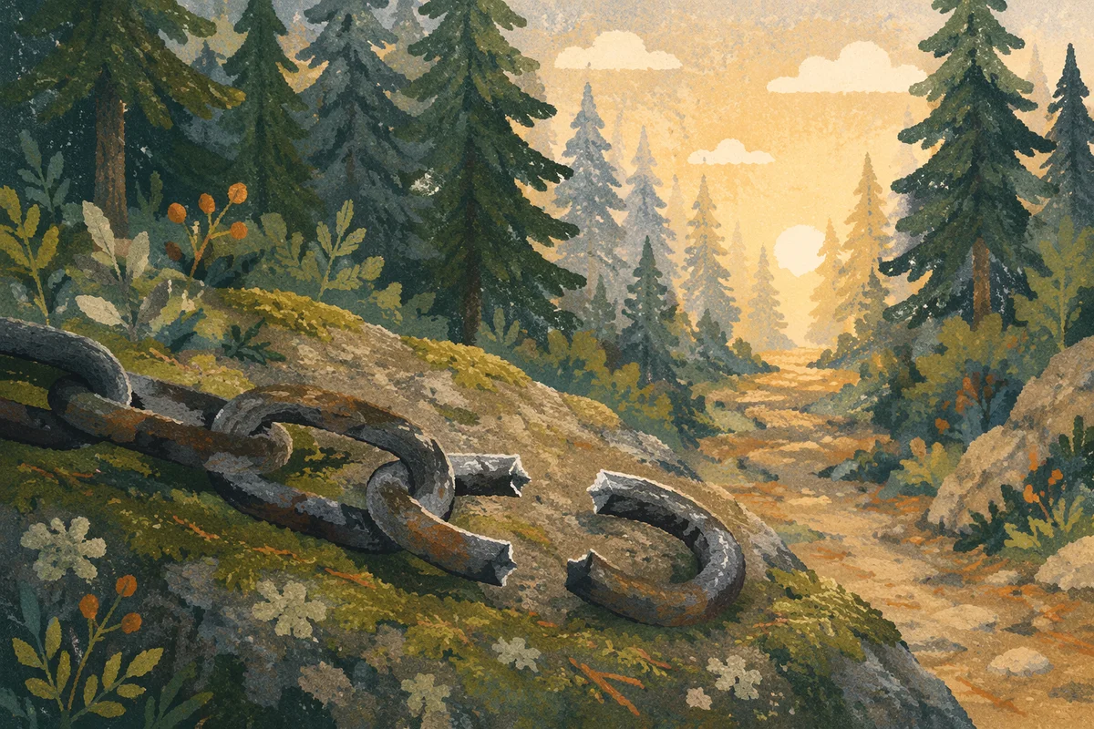 Broken Chain at Evergreen Forest Dawn