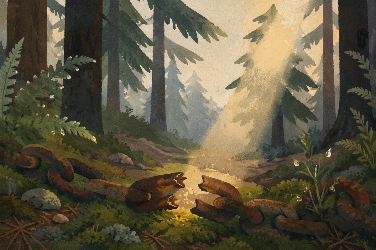 Broken Chains in Evergreen Forest Light