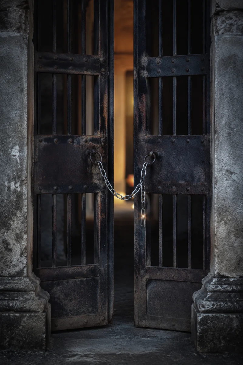 Broken Chain on Open Iron Gate