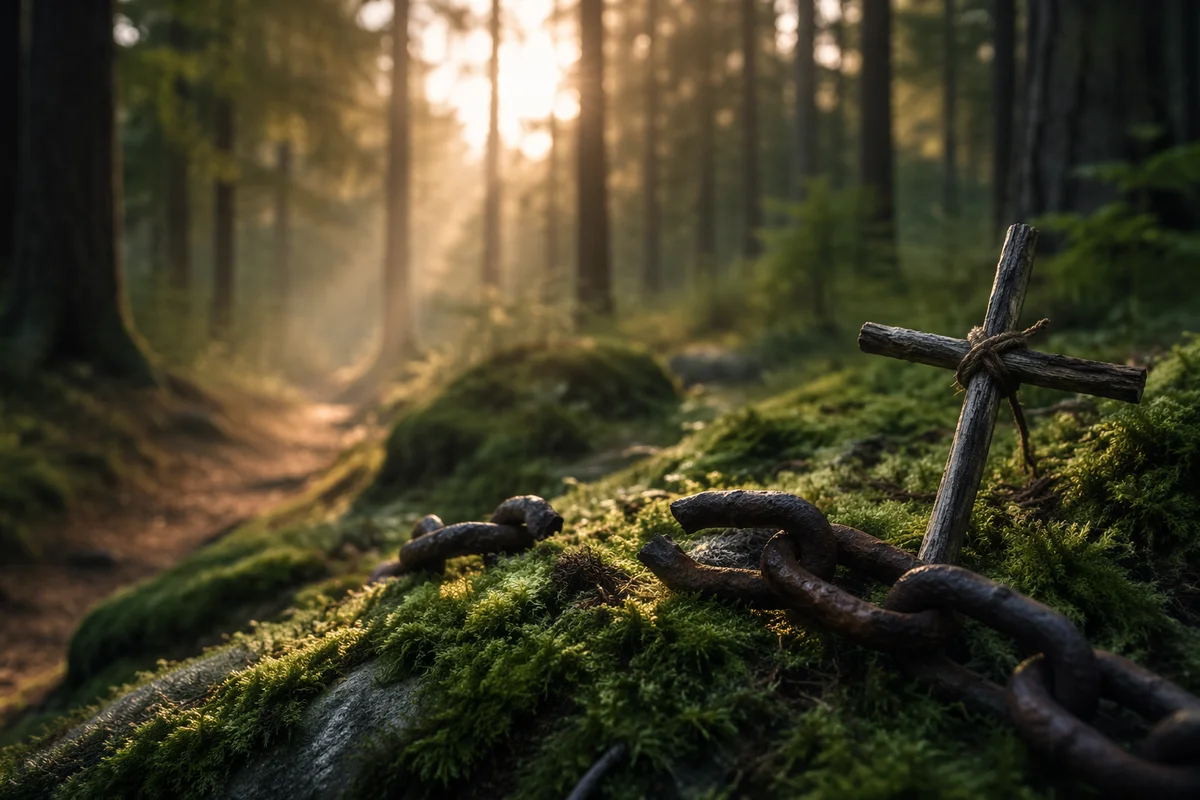 Broken Chains on Evergreen Forest Moss