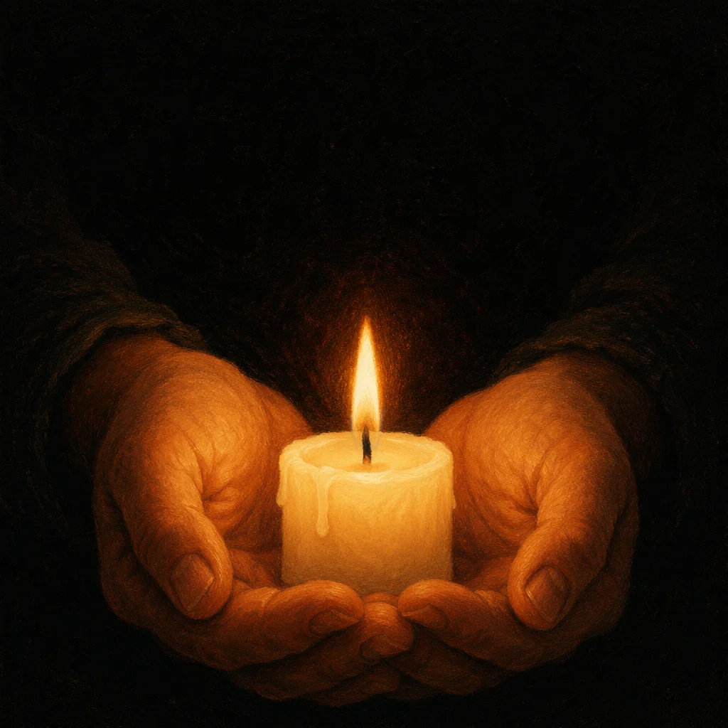 Candle Flame Held in Prayerful Hands