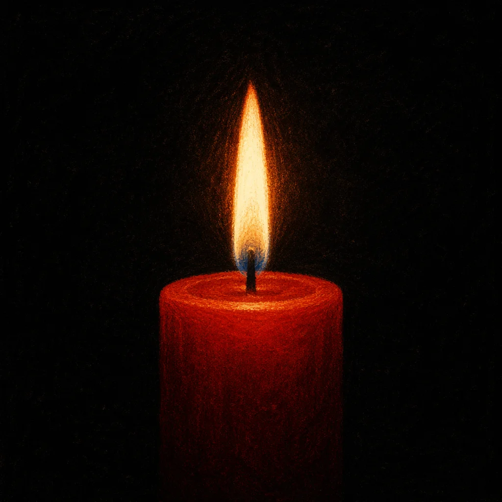 Red Candle Flame in Quiet Darkness