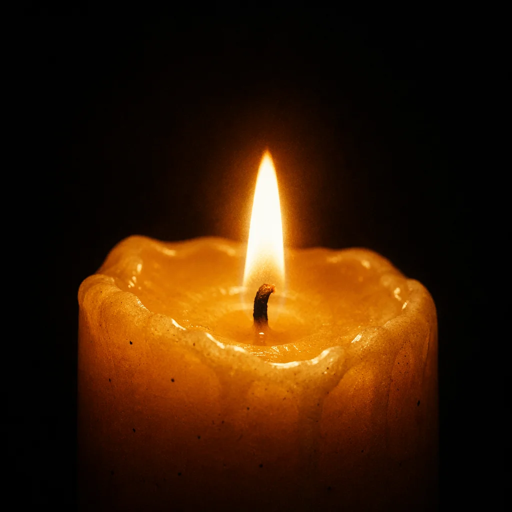 Burning Golden Candle in Quiet Darkness