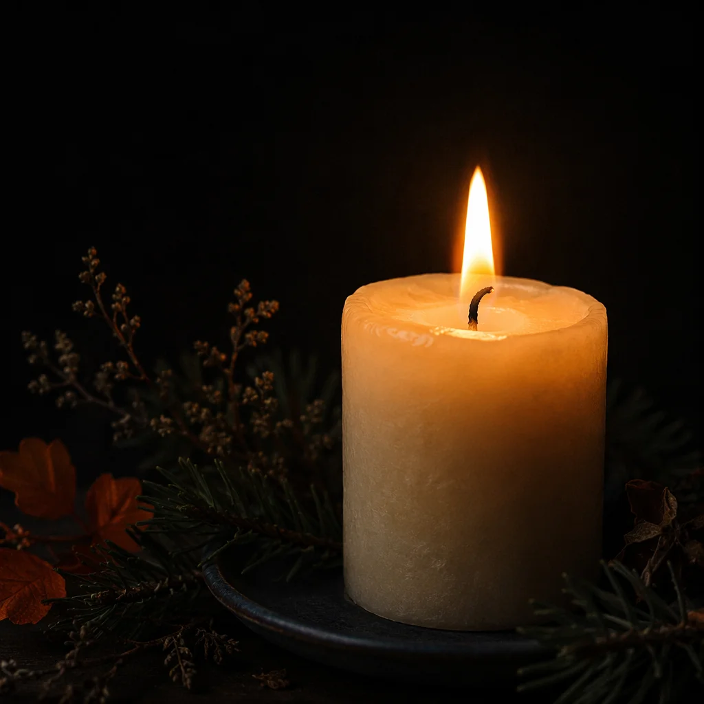 Quiet Candlelight with Evergreen Sprigs