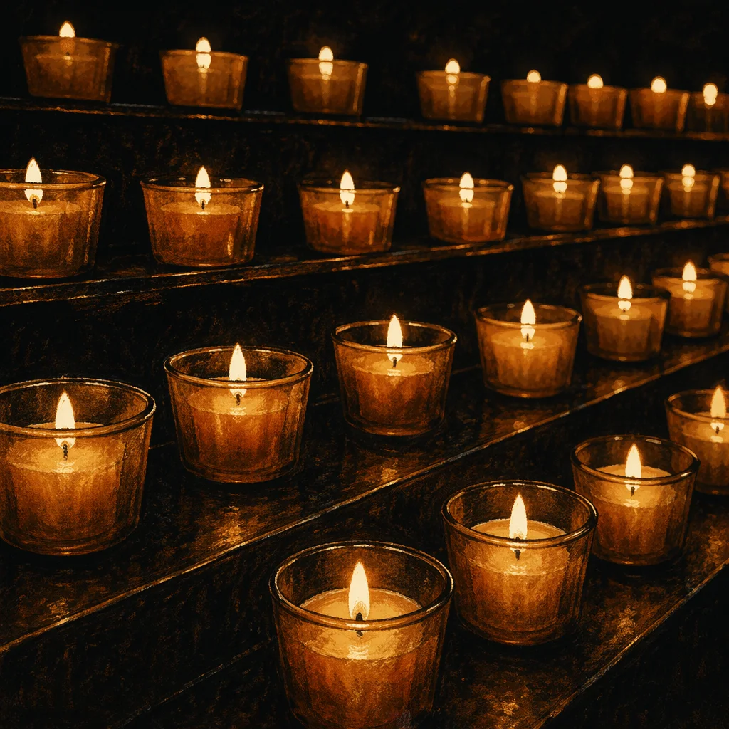 Rows of Amber Votive Candles