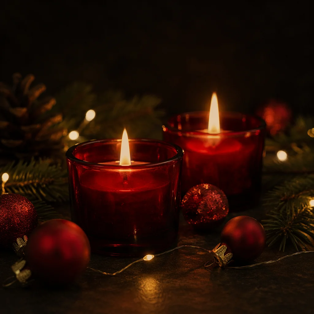 Red Votive Candles with Evergreen Hope