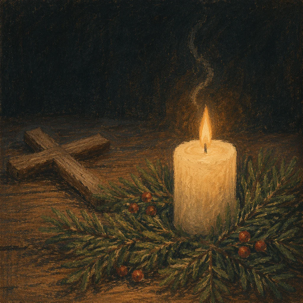 Evergreen Candlelight Cross for Quiet Faith