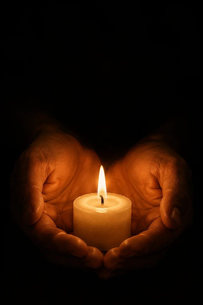 Hands Holding Candle of Quiet Faith