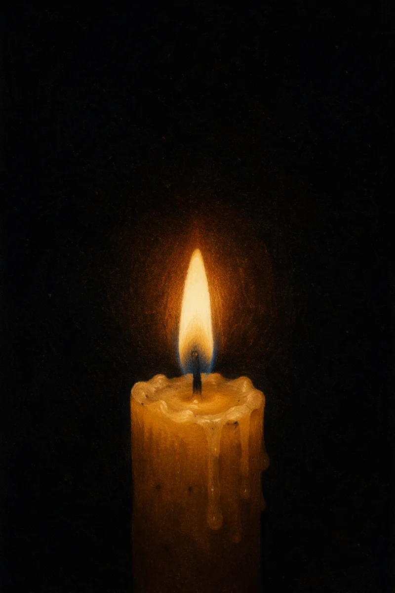 Burning Beeswax Candle in Quiet Darkness