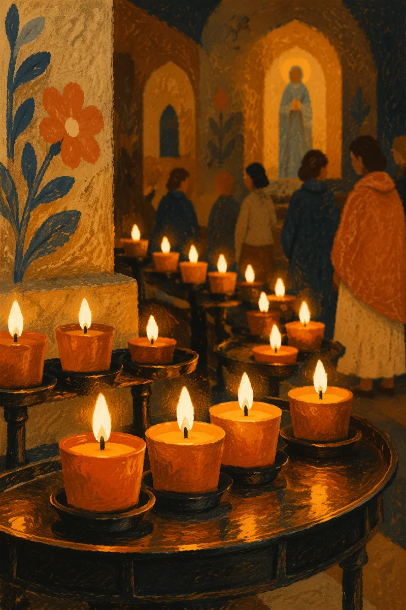 Votive Candles Glowing in Quiet Sanctuary