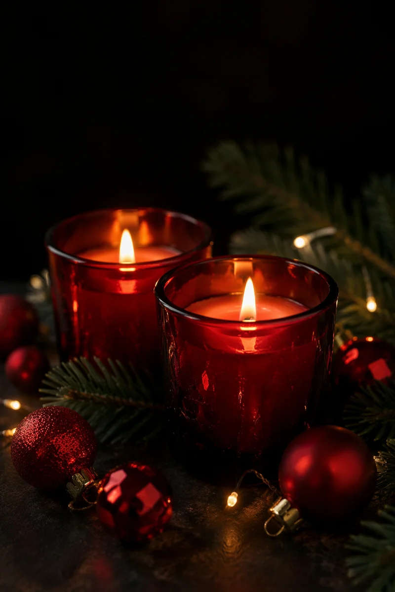 Red Votive Candles with Evergreen Hope