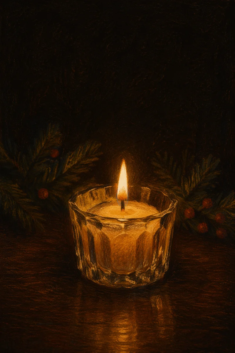 Burning Candle with Evergreen Faith
