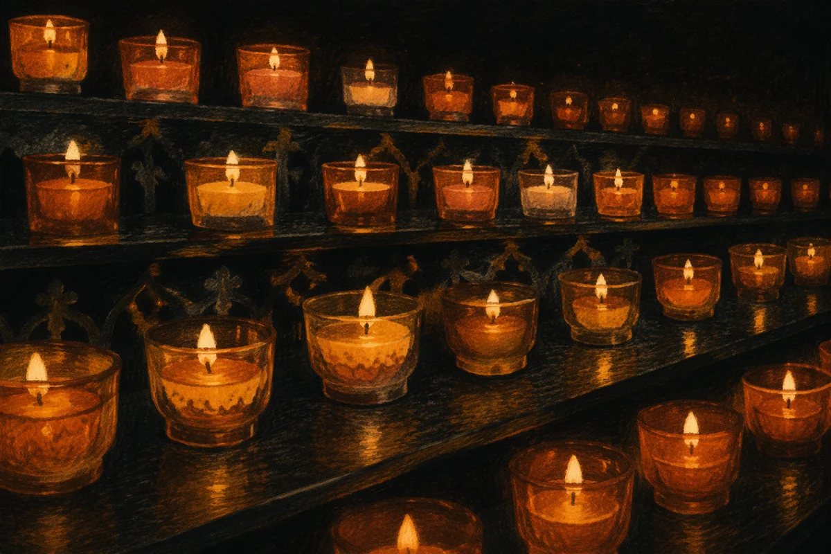 Rows of Amber Votive Candles