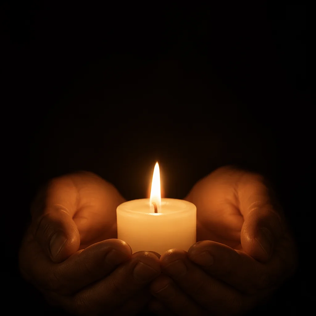 Cupped Hands Holding Candle of Faith
