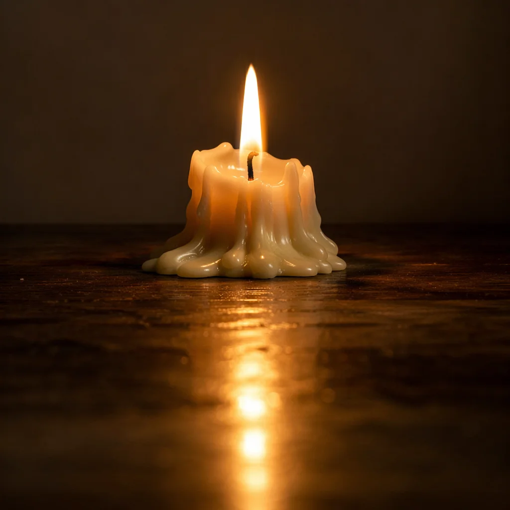 Burning Candle on Dark Wooden Table