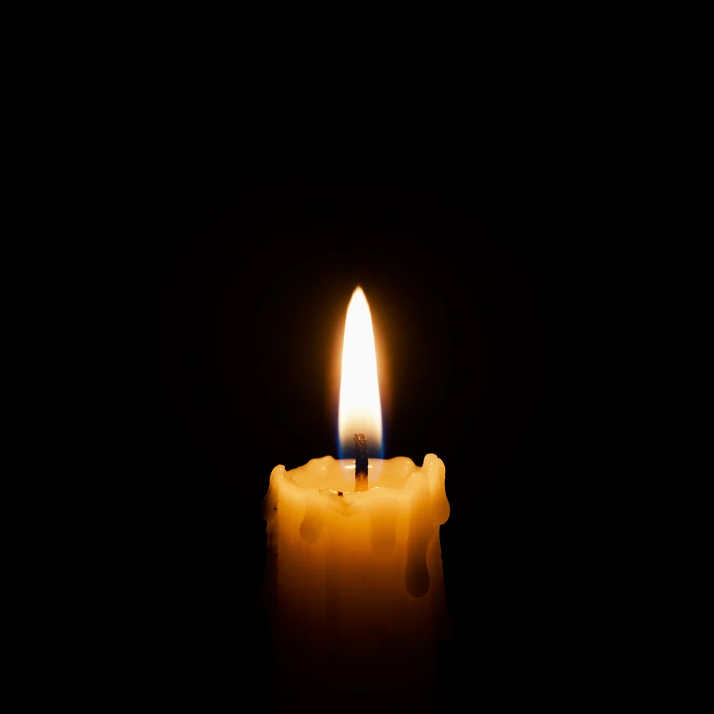 Single Beeswax Candle Flame in Darkness