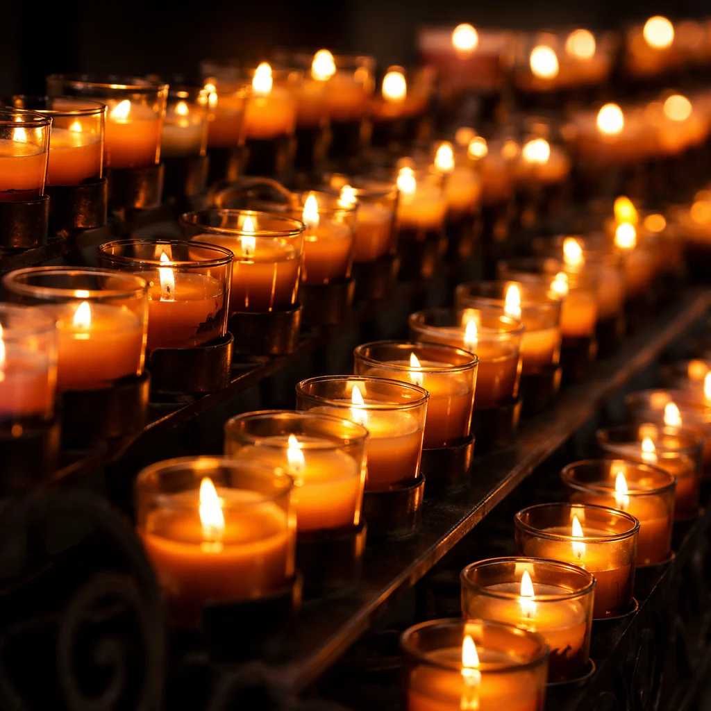 Burning Votive Candles in Quiet Faith