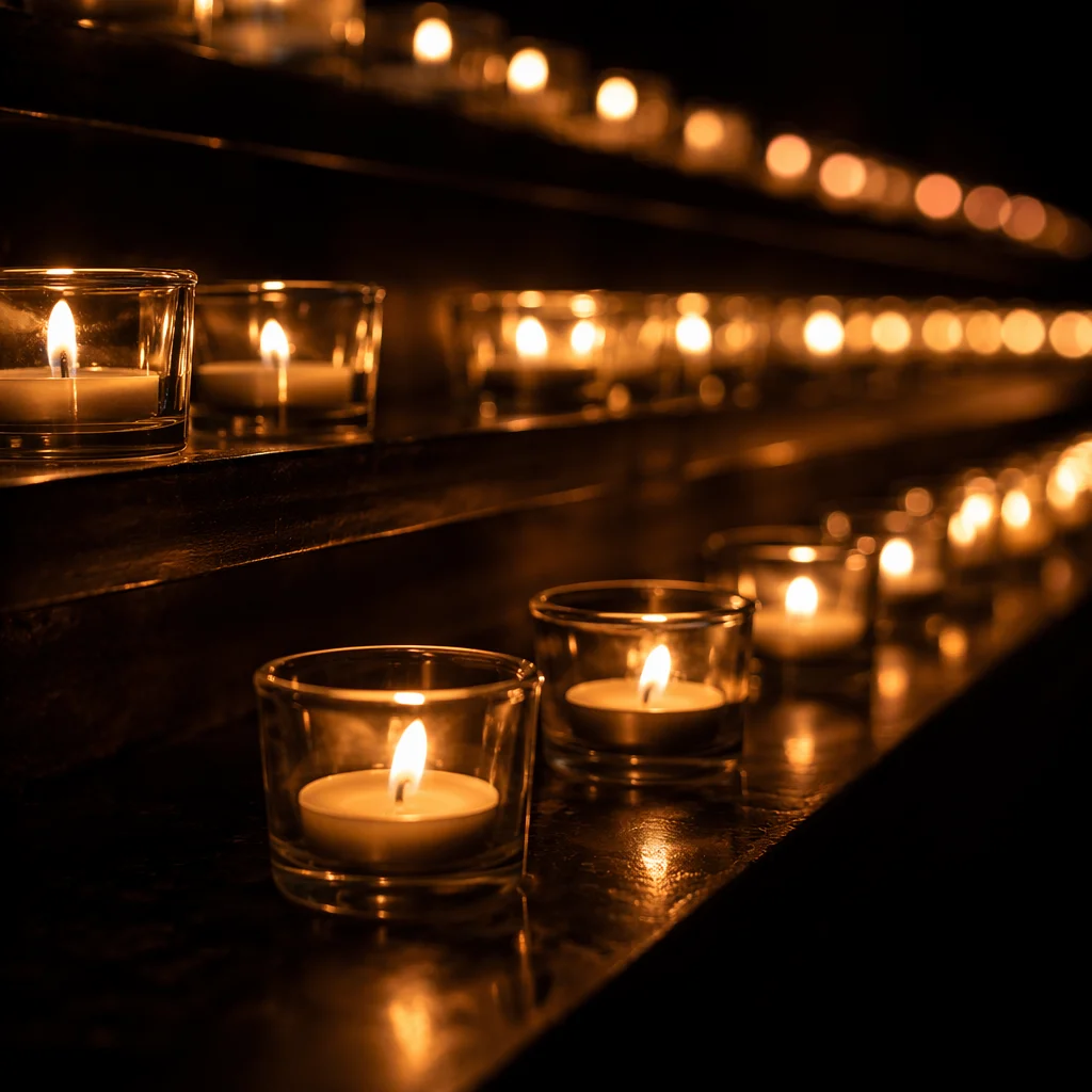 Glowing Votive Candles in Quiet Faith