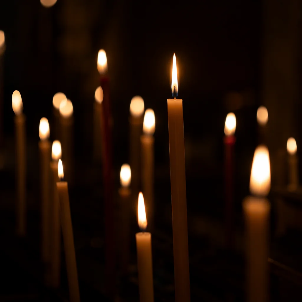 Burning Candles in Quiet Faithful Darkness