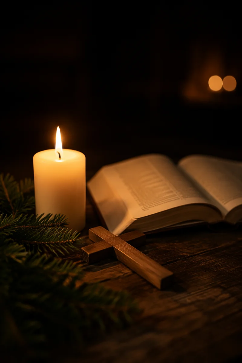 Burning Candle Prayer with Wooden Cross
