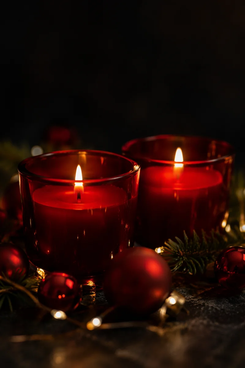 Red Votive Candles with Evergreen Hope