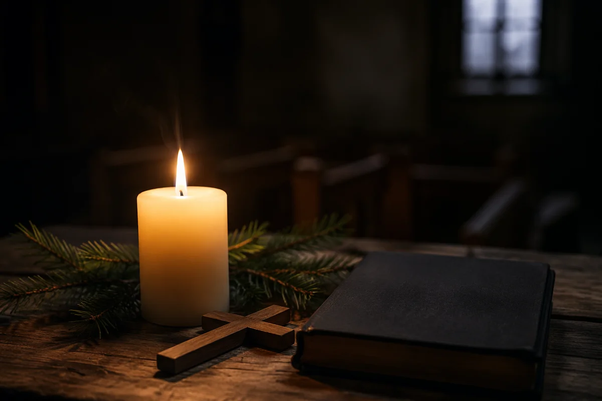 Candlelight Faith with Evergreen Cross