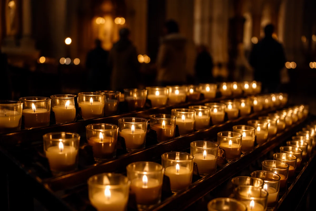 Glowing Votive Candles in Quiet Sanctuary